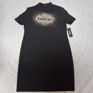 bebe T-Shirt Dress Women’s Large Black Stud Embellished bebe Spellout Stretchy
